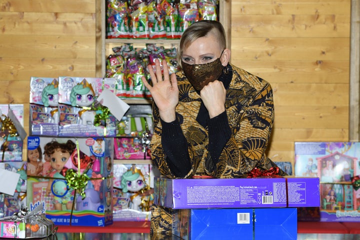 Princess Charlene of Monaco attends the Christmas gift distribution on Wednesday in Monaco. 