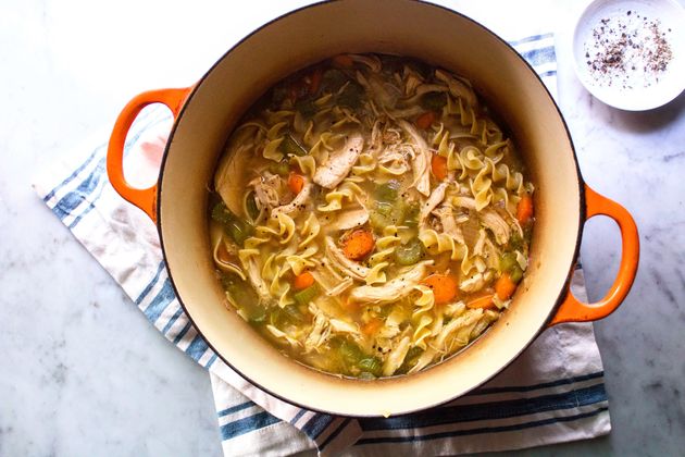 You can use store-bought rotisserie chicken to make the soup-cooking process even easier. 