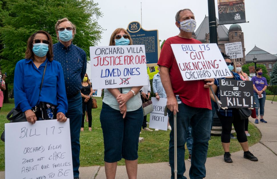 Demonstrators protest against Bill 175, the province's home care legislation, outside Queen's Park in Toronto on Tuesday June 23, 2020. 