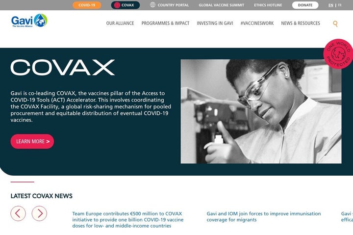 GAVIアライアンスの公式サイト内にある「COVAXファシリティ」の特設ページ