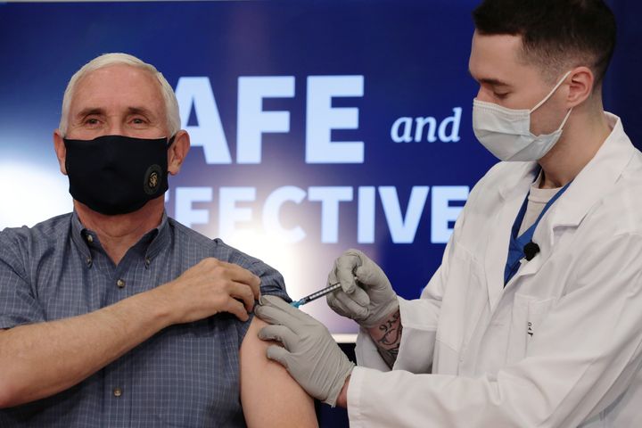 U.S. Vice President Mike Pence receives the COVID-19 vaccine at the White House in Washington, U.S., December 18, 2020. REUTERS/Cheriss May