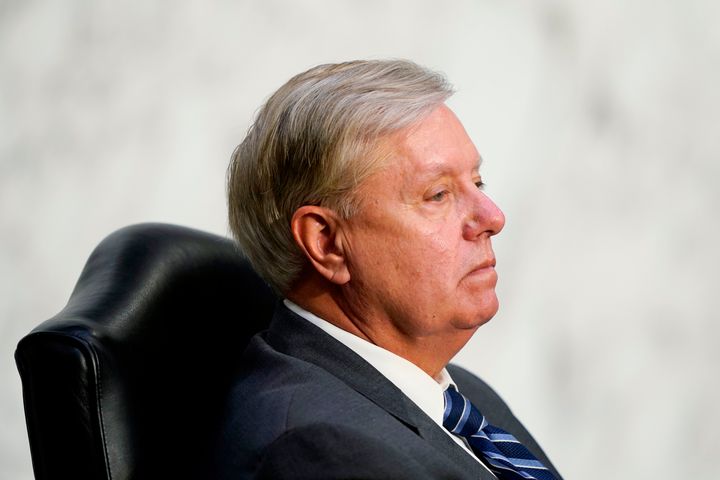Sen. Lindsey Graham (R-S.C.) during the confirmation hearing for Supreme Court nominee Amy Coney Barrett in October. He used to be close with Joe Biden, who is now president-elect, but supported President Donald Trump's baseless claims about voter fraud in the 2020 election. 
