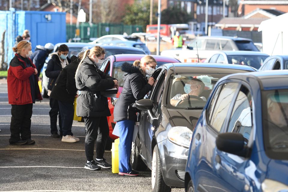 A drive-in vaccination centre in Manchester.