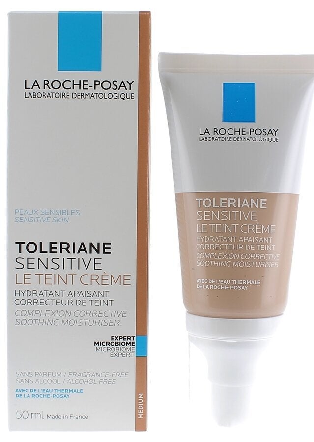 Toleriane Sensitive Le Teint Crème de La Roche-Posay -<a href="https://www.laroche-posay.ca/fr/ranges/ranges-face-care/toleriane/toleriane-le-teint-creme/toleriane-le-teint-creme.html?dwvar_toleriane-le-teint-creme_color=Light" target="_blank" rel="noopener noreferrer"> 27$</a>