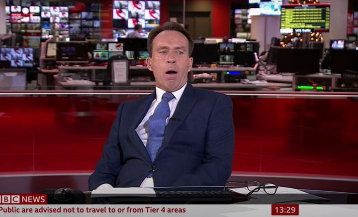 Ben Brown realising he's been caught yawning during a live broadcast on Sunday