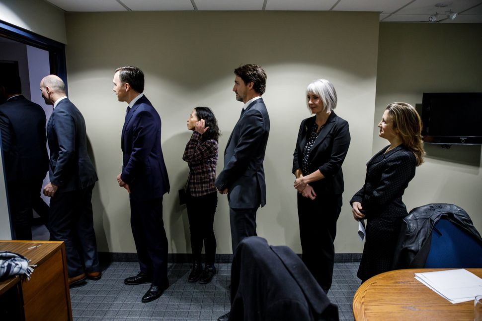 From left: Minister Jean-Yves Duclos, then-minister Bill Morneau, Chief Public Health Officer Dr. Theresa Tam, Trudeau, Minister Patty Hajdu and Deputy Prime Minister Chrystia Freeland in Ottawa on March 11, 2020. 