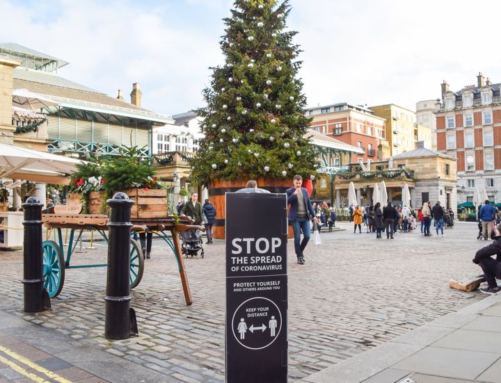 A 'Stop The Spread Of Coronavirus' sign seen in Covent Garden Market in London