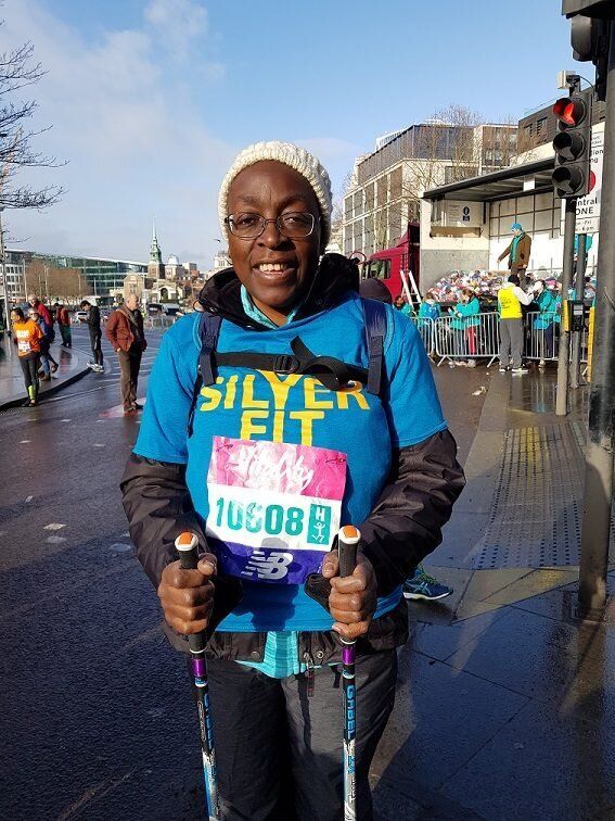 Marjorie Barnes after completing a long-distance walk. 