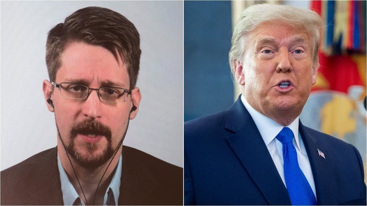 President Donald Trump has said he is considering pardoning Edward Snowden, left. Some liberal civil liberties groups are letting Republicans take the lead on lobbying him.