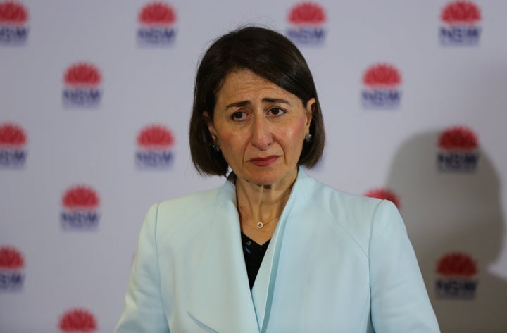 Premier of New South Wales Gladys Berejiklian looks on during a press conference to provide an update on the COVID-19 situation on December 21, 2020 in Sydney.