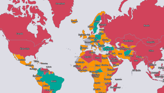 La carte interactive des destinations accessibles par Skyscanner 