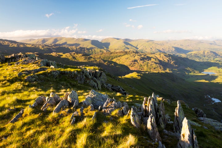 Looking towards the Helvellyn range from Great Carrs in the Lake District, UK.