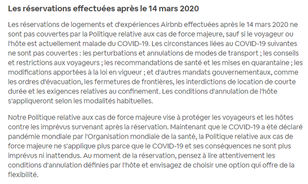 Les conditions générales de réservations de Airbnb