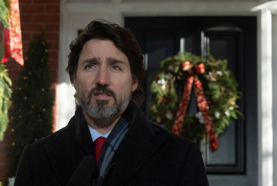 Prime Minister Justin Trudeau speaks during a news conference outside Rideau Cottage in Ottawa on Dec. 18, 2020.