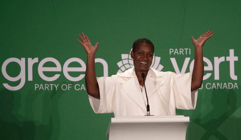 Annamie Paul celebrates after winning the Green Party leadership in Ottawa on Oct. 3, 2020.