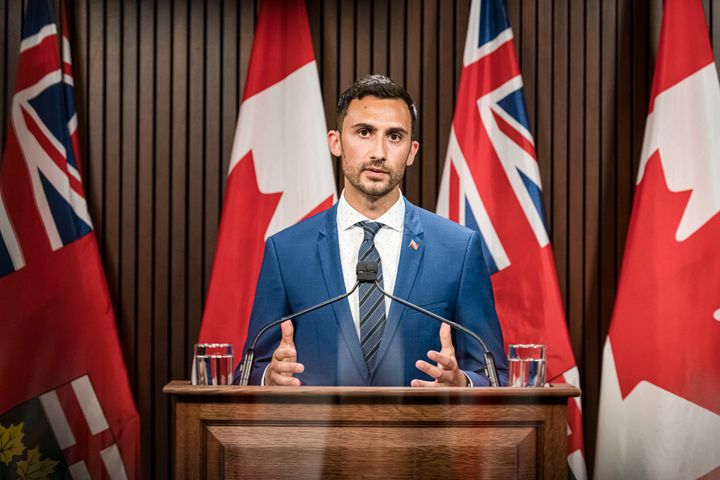 Ontario Minister of Education, Stephen Lecce makes an announcement at Queen's Park in Toronto. 