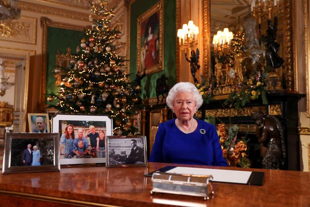Queen Elizabeth poses after recording her annual Christmas Day message at Windsor Castle for a picture released on Dec. 24, 2019.