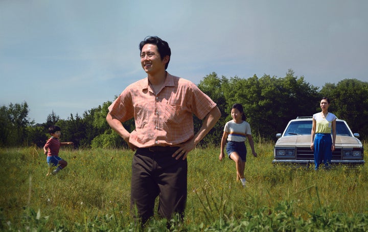 Steven Yeun (foreground) and (left to right) Alan S. Kim, Noel Cho and Yeri Han in "Minari," directed by Lee Isaac Chung.