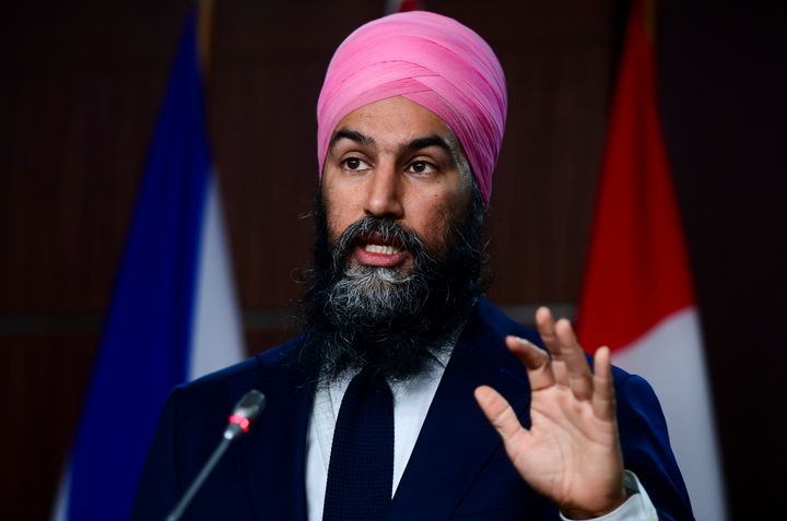 NDP Leader Jagmeet Singh holds a press conference on Parliament Hill in Ottawa on Dec. 9, 2020.