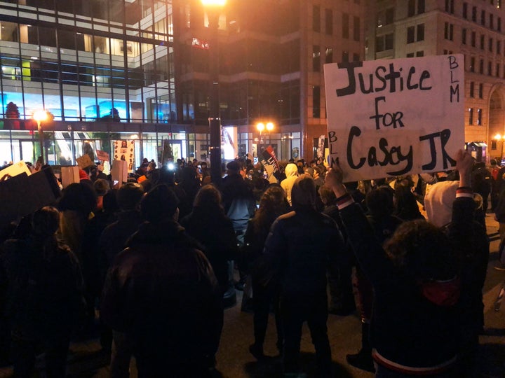 Hundreds of marchers gathered in downtown Columbus, Ohio, on Dec. 11 to protest the fatal shooting of Casey Goodson Jr., who