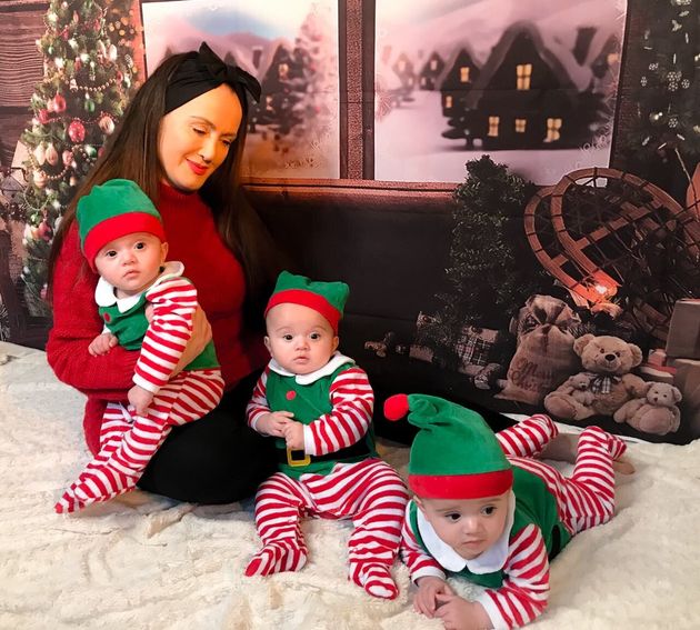 Summer Preston with her triplet boys Otis, Rocco and Prince who will be celebrating their first Christmas (Summer Preston/PA)
