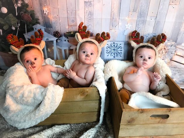 The identical triplets with be celebrating their first Christmas with their older sister and parents (Summer Preston/PA)
