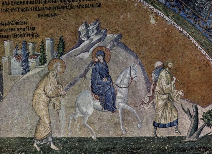 Η Μαρία και ο Ιησούς παρουσιάζονται ενώπιον του ρωμαίου άρχοντος για την απογραφή.Μονή της Χώρας, Κωνσταντινούπολη, 1315-20.