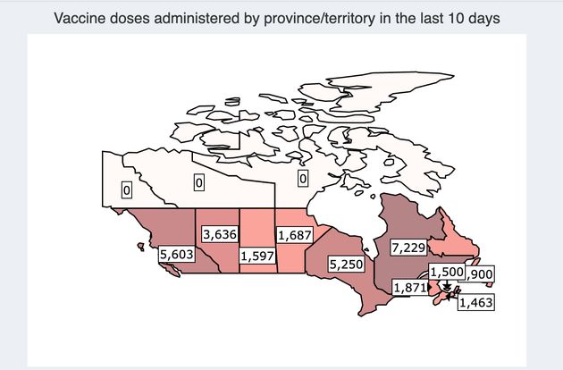 A screenshot of the COVID-19 vaccine doses administered in Canada, taken Dec. 24,