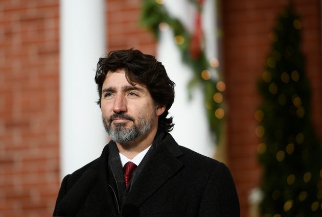 Prime Minister Justin Trudeau speaks during a news conference on the COVID-19 pandemic outside his residence...