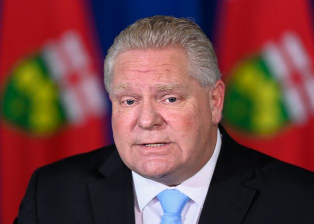 Ontario Premier Doug Ford holds a press conference at Queen's Park during the COVID-19 pandemic in Toronto...