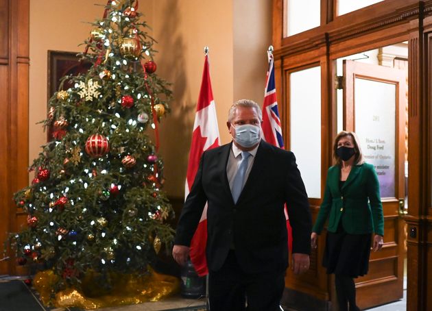 Ontario Premier Doug Ford and Ontario Health Minister Christine Elliott leave the premiers office before...