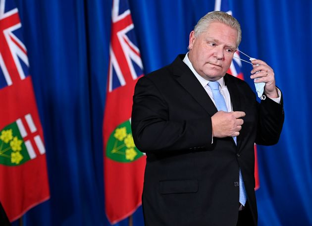 Ontario Premier Doug Ford holds a press conference at Queen's Park during the COVID-19 pandemic in Toronto...