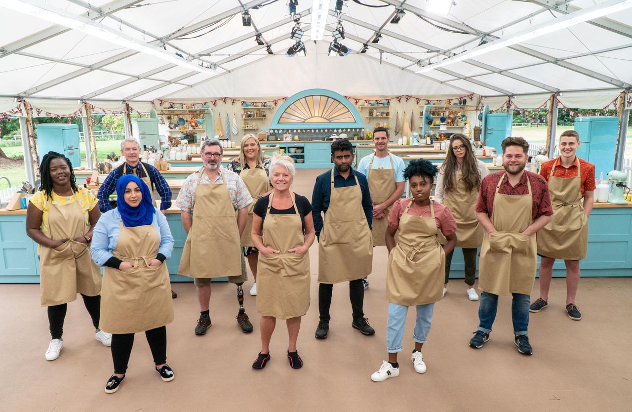 Laura with her fellow Bake Off contestants on their first day in the tent
