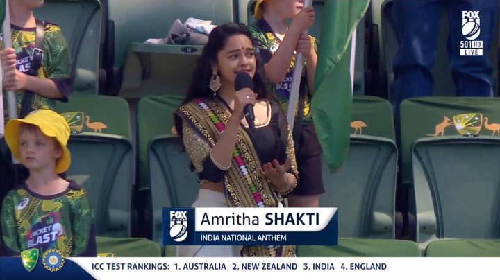 Shakti described the opportunity to sing the national anthem at the match as “the biggest and deepest privilege”.