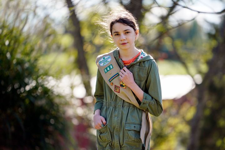 Olivia Chaffin, 14, stands for a portrait with her Girl Scout sash in Jonesborough, Tenn., on Nov. 1. Olivia is asking Girl Scouts across the country to stop selling cookies, saying, "The cookies deceive a lot of people. They think it's sustainable, but it isn't."