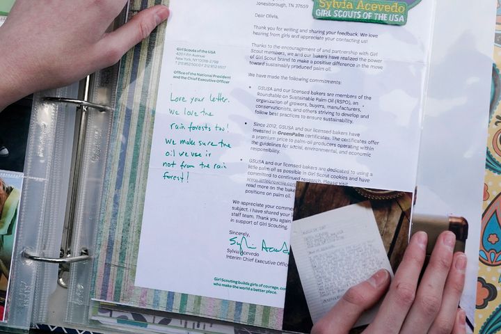 Olivia Chaffin displays a 2017 response she received from the chief executive officer of the Girl Scouts to her concerns with