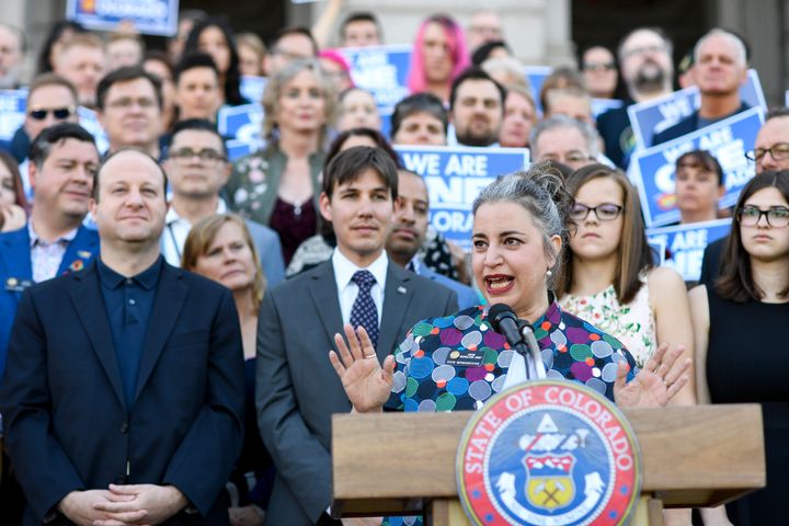 State Representative Dafna Michaelson Jenet of Colorado spoke during a signing of a state bill banning conversion therapy on minors last year.