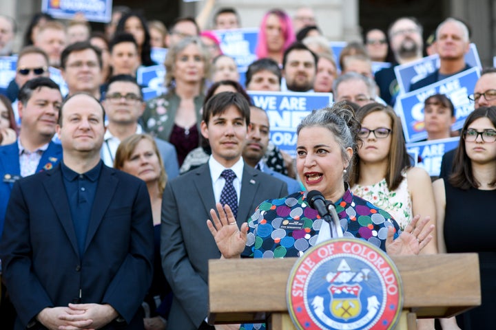 State Representative Dafna Michaelson Jenet of Colorado spoke during a signing of a state bill banning conversion therapy on minors last year.