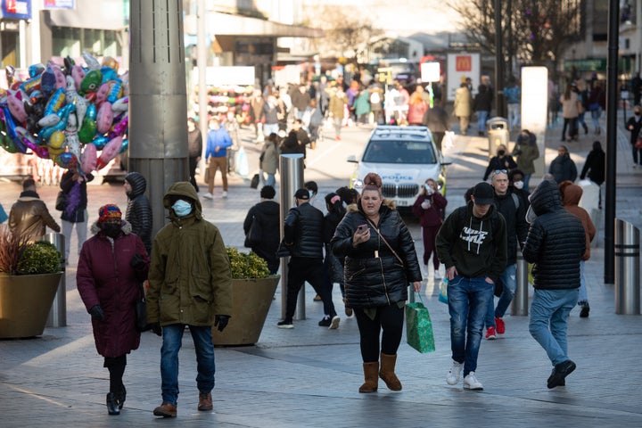 Christmas shoppers in Birmingham on Christmas Eve.