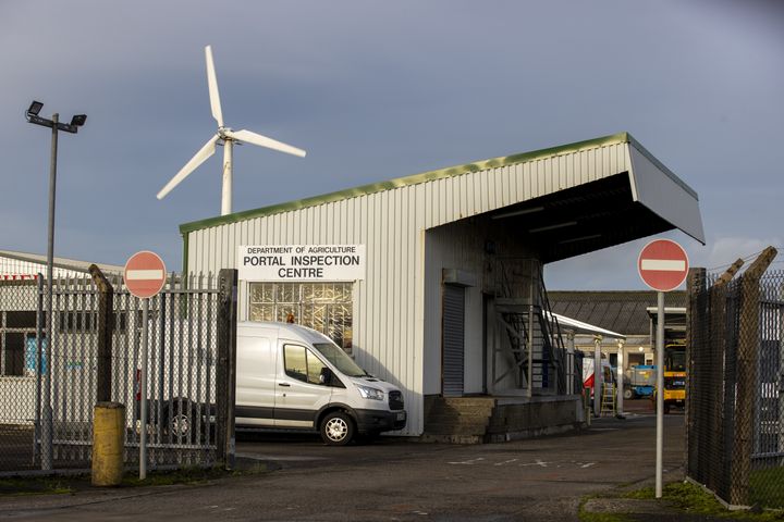 A temporary Border Control Post (BCP) which is being constructed at Larne Harbour in Northern Ireland. The facility, known as Shed 66, will be used to inspect animal products travelling from Great Britain into Northern Ireland after the post-Brexit transition period at the end of the year