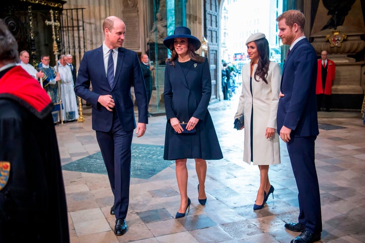 Prince William, Kate Middleton, Meghan Markle and Prince Harry at a Commonwealth Day Service at Westminster Abbey on March 12, 2018.