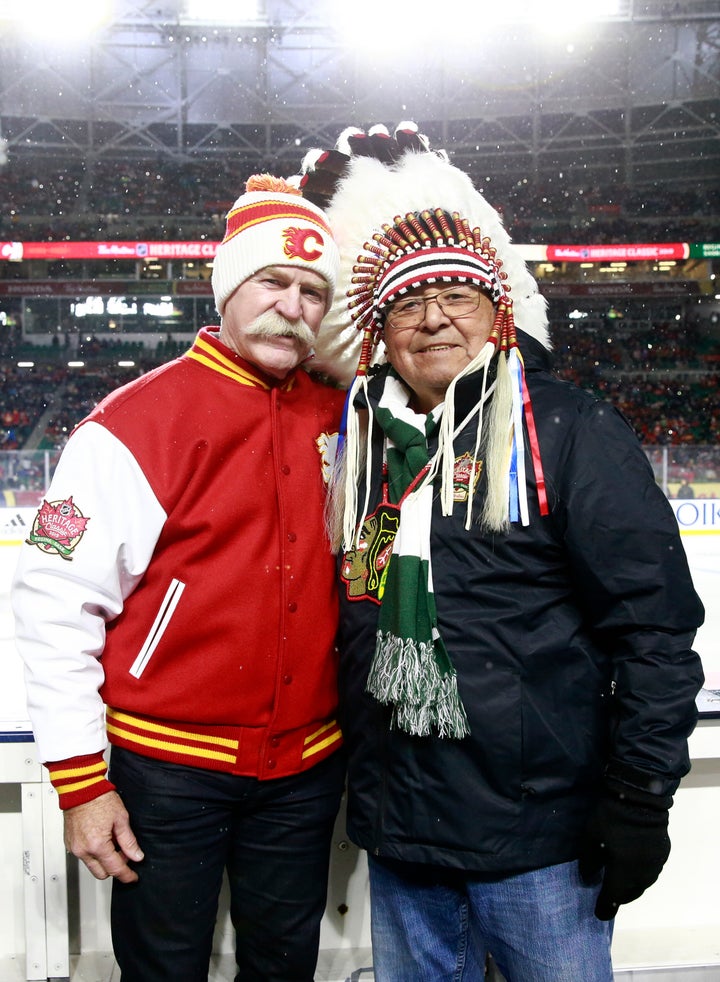 &nbsp;Lanny McDonald (L) and Fred Sasakamoose in 2019.