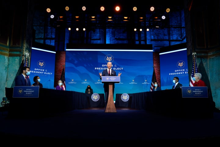 President-elect Joe Biden announces his climate and energy team nominees and appointees at the Queen Theater in Wilmington, Delaware, Dec. 19.