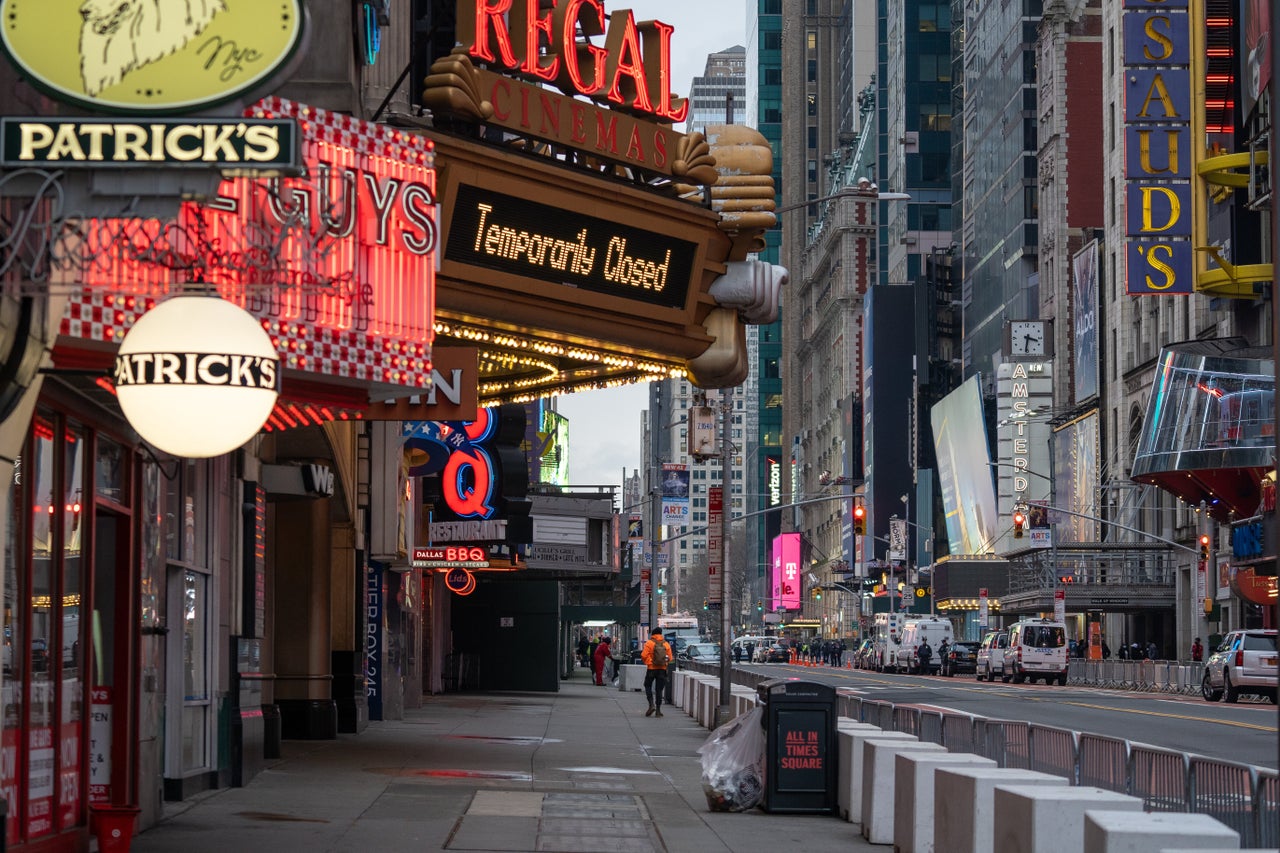 Times Square stands empty prior to New Year's Eve celebrations.