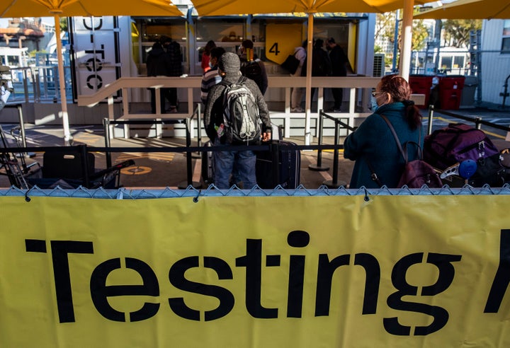 A COVID-19 rapid testing facility, which can provide results in three to five hours, is seen at the Los Angeles International Airport on Thursday. 