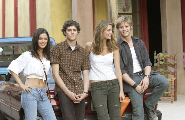 Rachel Bilson, Adam Brody, Mischa Barton and Benjamin McKenzie on the set of The O.C. in 2003