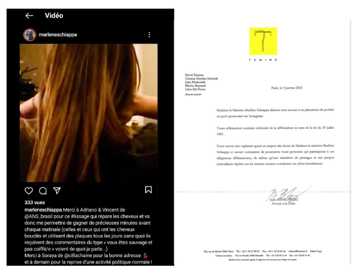 Schiappa dément tout "post sponsorisé" pour le lissage de cheveux sur Instagram