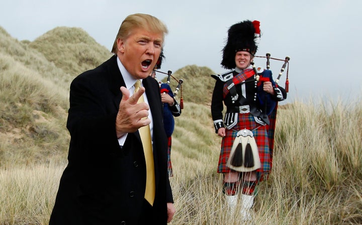 Donald Trump in 2010 at the site of his then-planned Aberdeenshire golf resort in Scotland.