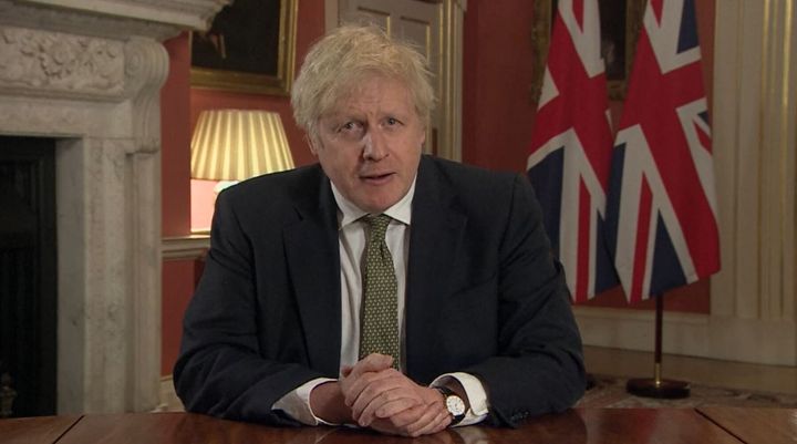 Prime Minister Boris Johnson making a televised address to the nation on Monday night