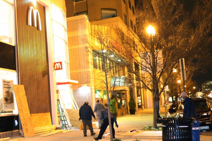 View of a McDonald's business being boarded up two days prior to the Jan. 6 Pro-Trump 'March For Trump' rally in the Washingt